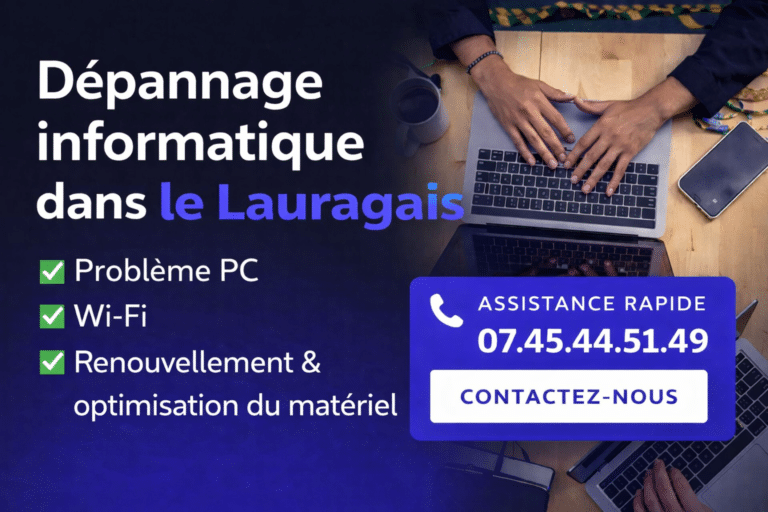 Ordinateur lent, problème Wi-Fi ou Renouvellement & optimisation du matériel ? Dépannage informatique dans le Lauragais pour particuliers et professionnels. Intervention rapide.